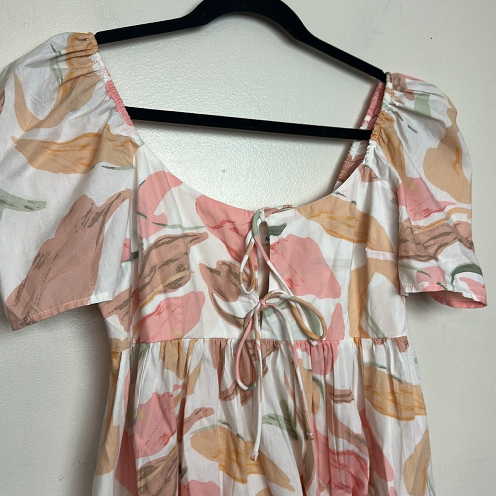 Abercrombie & Fitch Floral Poplin Keyhole Babydoll Tie Puff Sleeve Mini Dress - Picture 6 of 13
